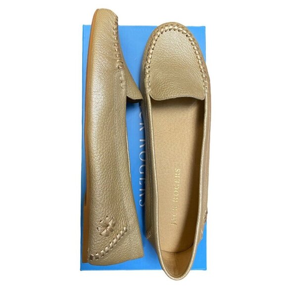 JACK ROGERS Sz 11 Women Gold Millie Slip On Leather Moccasins Platinum Classic - Picture 2 of 3
